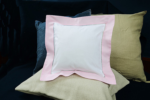 Hemstitch Baby Square Pillow 12x12" with Pink Lady border